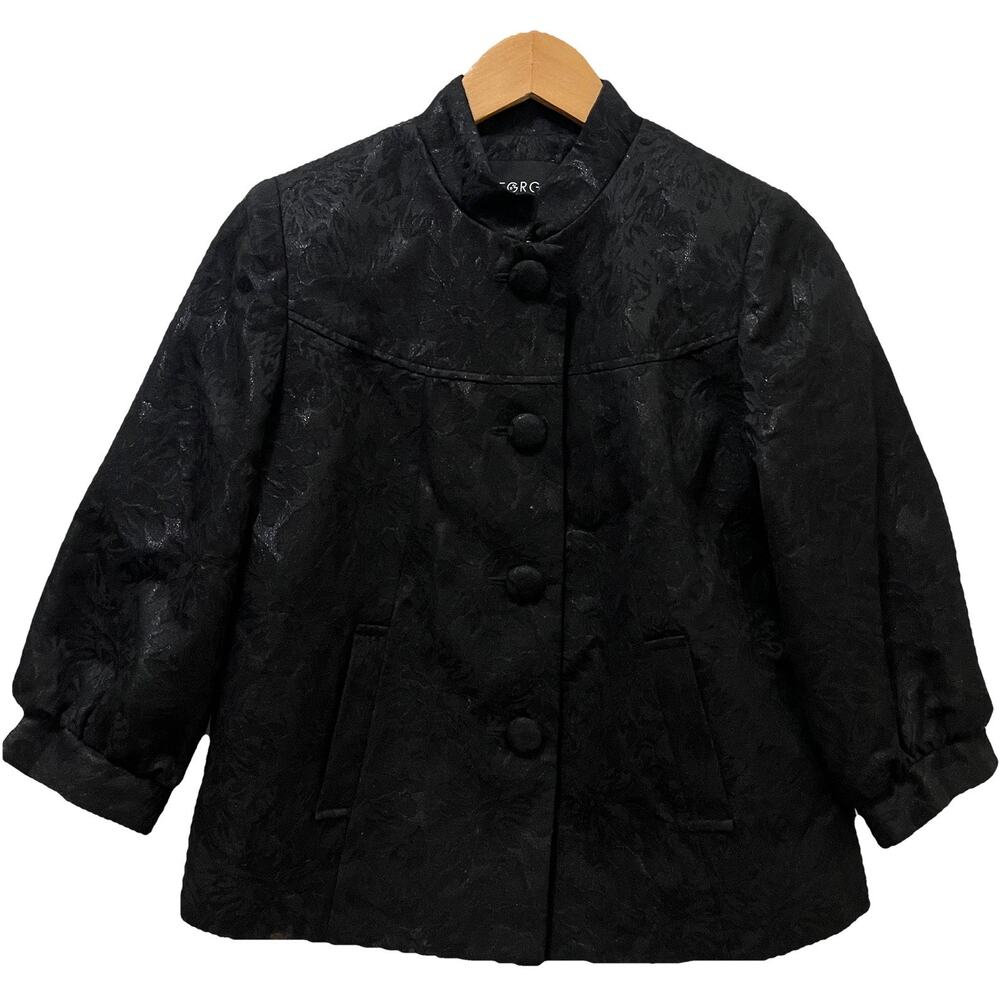 Cropped Black Floral Brocade WhimsiGoth Retro Pockets Witchy Quiet Lux Blazer 6